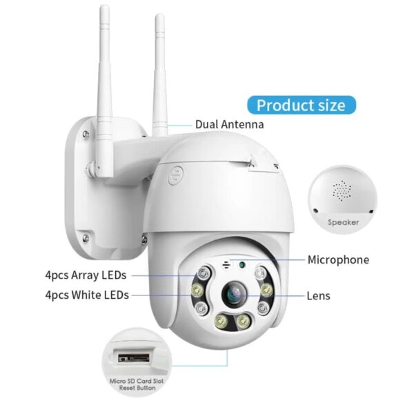 Wifi Outdoor PTZ Camera with Colored Night Vision Ip66 5x with 10 led lights - Image 2