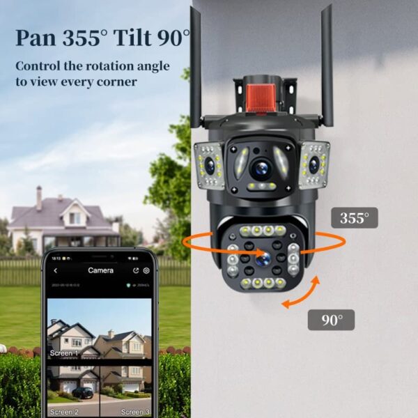 Ptz Wifi Outdoor Security 3 Camera Lens, 3 Screen, Color Night Vision Auto Tracking, Waterproof, (2+2+2) 6mp - Image 3