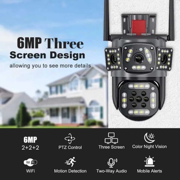 Ptz Wifi Outdoor Security 3 Camera Lens, 3 Screen, Color Night Vision Auto Tracking, Waterproof, (2+2+2) 6mp - Image 2